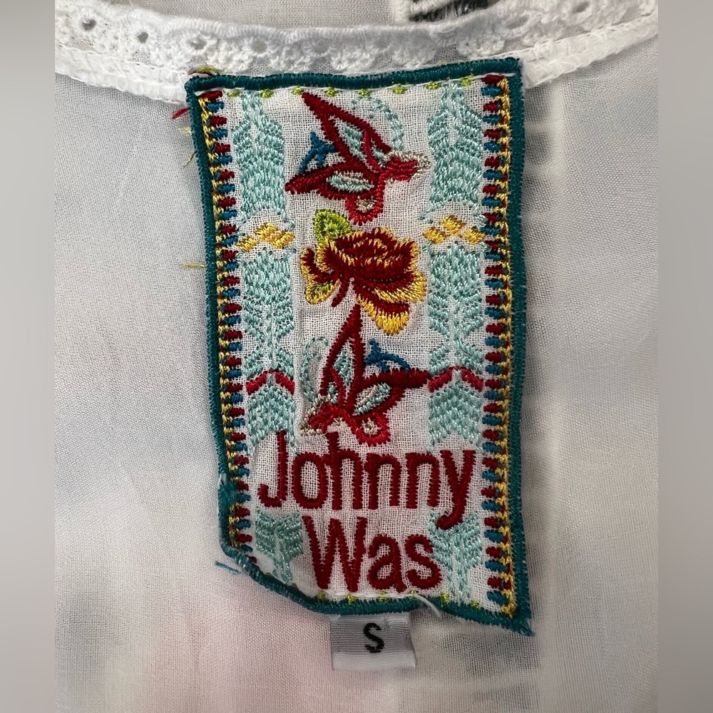 JOHNNY WAS Floral Embroidered Cupra Rayon Swing Top Blouse Tunic White Sz S Boho - Picture 2 of 13